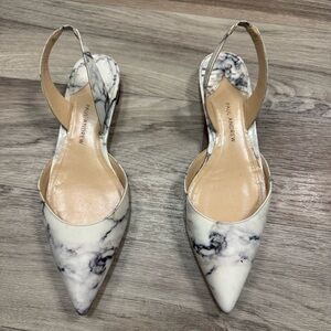 Paul Andrew Rhea Patent Leather Slingback Flat in White Marble Size 37
